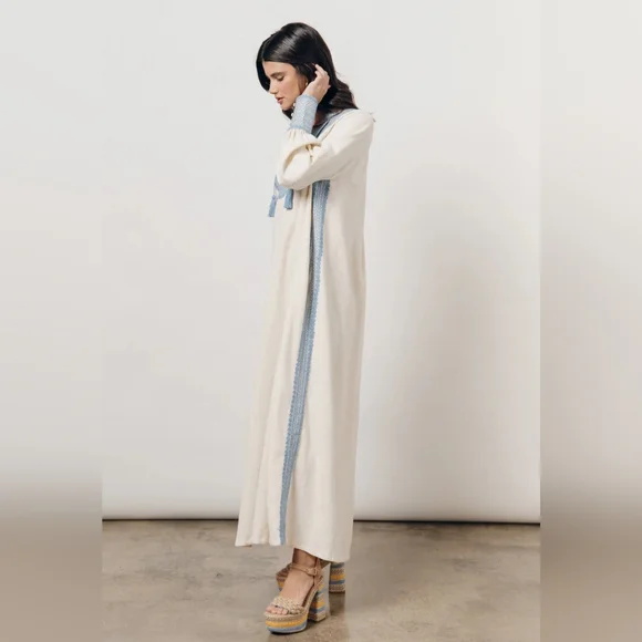 Mi Golondrina Beatriz Azul De Noel Caftan Maxi Dress Size Medium - Picture 2 of 12